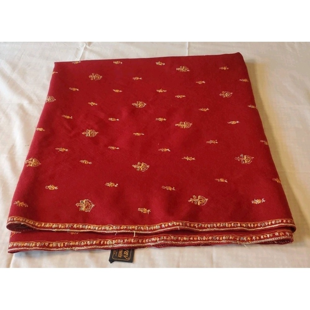 Vintage Gaurav Shawls Wool Hand Embroidered Long Fabric Red Abstract 36x75 - Picture 7 of 8